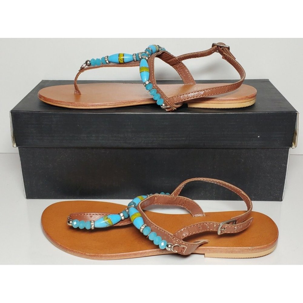 PRIMADONNA COLLECTION SANDALS WOMEN'S SIZE EURO 36 TURQUOISE BEADED NEW /BOX